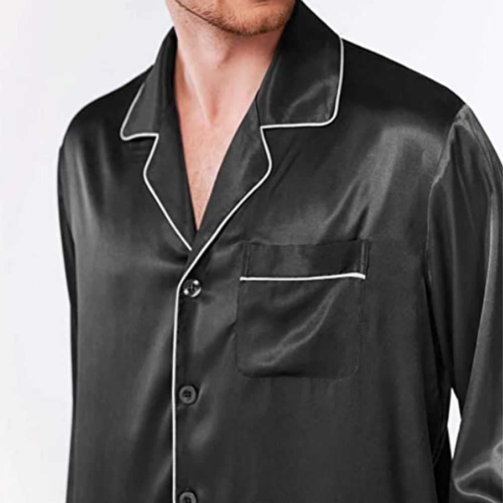 Silk Satin Pyjamas For Men, Black, Large